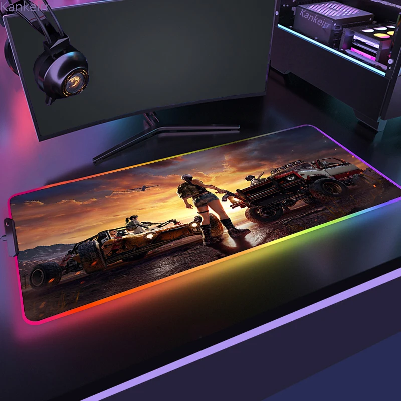 PLAYERUNKNOWN S BATTLEGROUNDS P PUBG RGB Anime Gaming Mouse pad Gamer Large LED Rubber Table Mat 27 - PUBG Merch