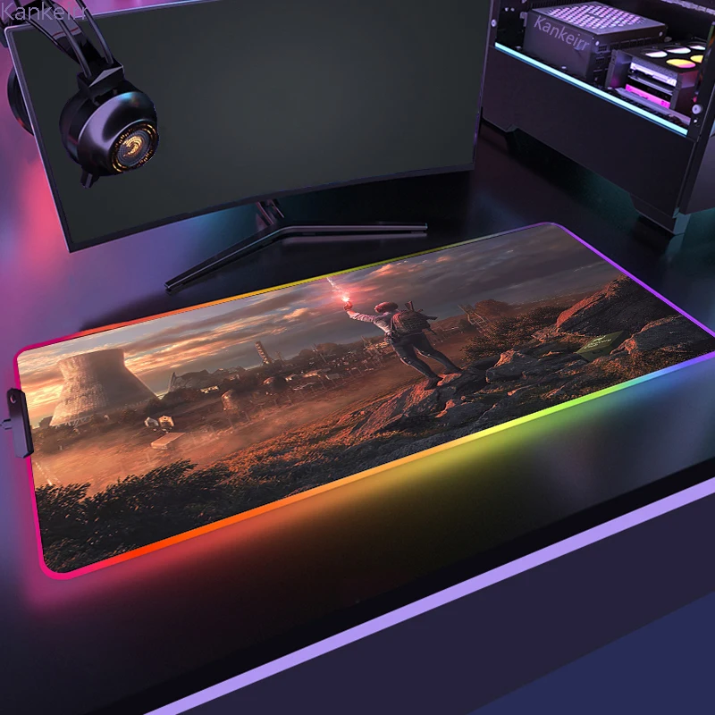 PLAYERUNKNOWN S BATTLEGROUNDS P PUBG RGB Anime Gaming Mouse pad Gamer Large LED Rubber Table Mat 28 - PUBG Merch