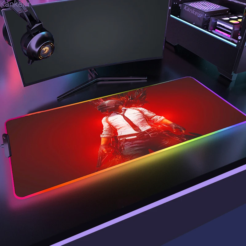 PLAYERUNKNOWN S BATTLEGROUNDS P PUBG RGB Anime Gaming Mouse pad Gamer Large LED Rubber Table Mat 3 - PUBG Merch