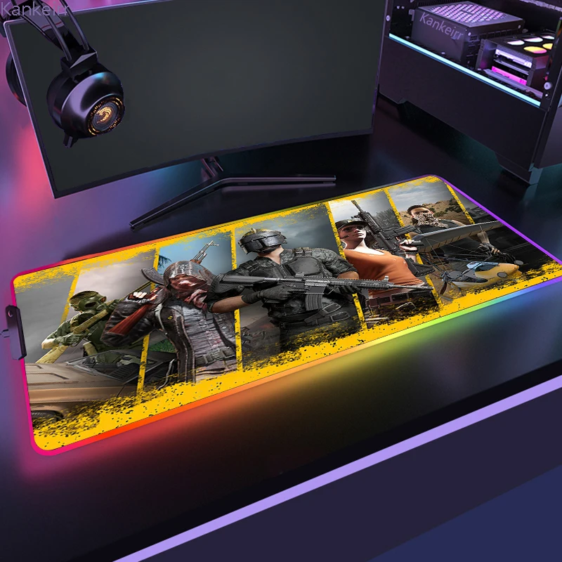 PLAYERUNKNOWN S BATTLEGROUNDS P PUBG RGB Anime Gaming Mouse pad Gamer Large LED Rubber Table Mat 5 - PUBG Merch