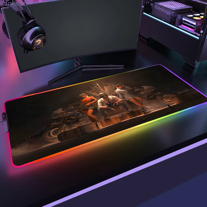 PLAYERUNKNOWN S BATTLEGROUNDS P PUBG RGB Anime Gaming Mouse pad Gamer Large LED Rubber Table Mat 6 - PUBG Merch